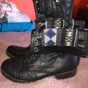Black and Blue Reversible Combat Boots.